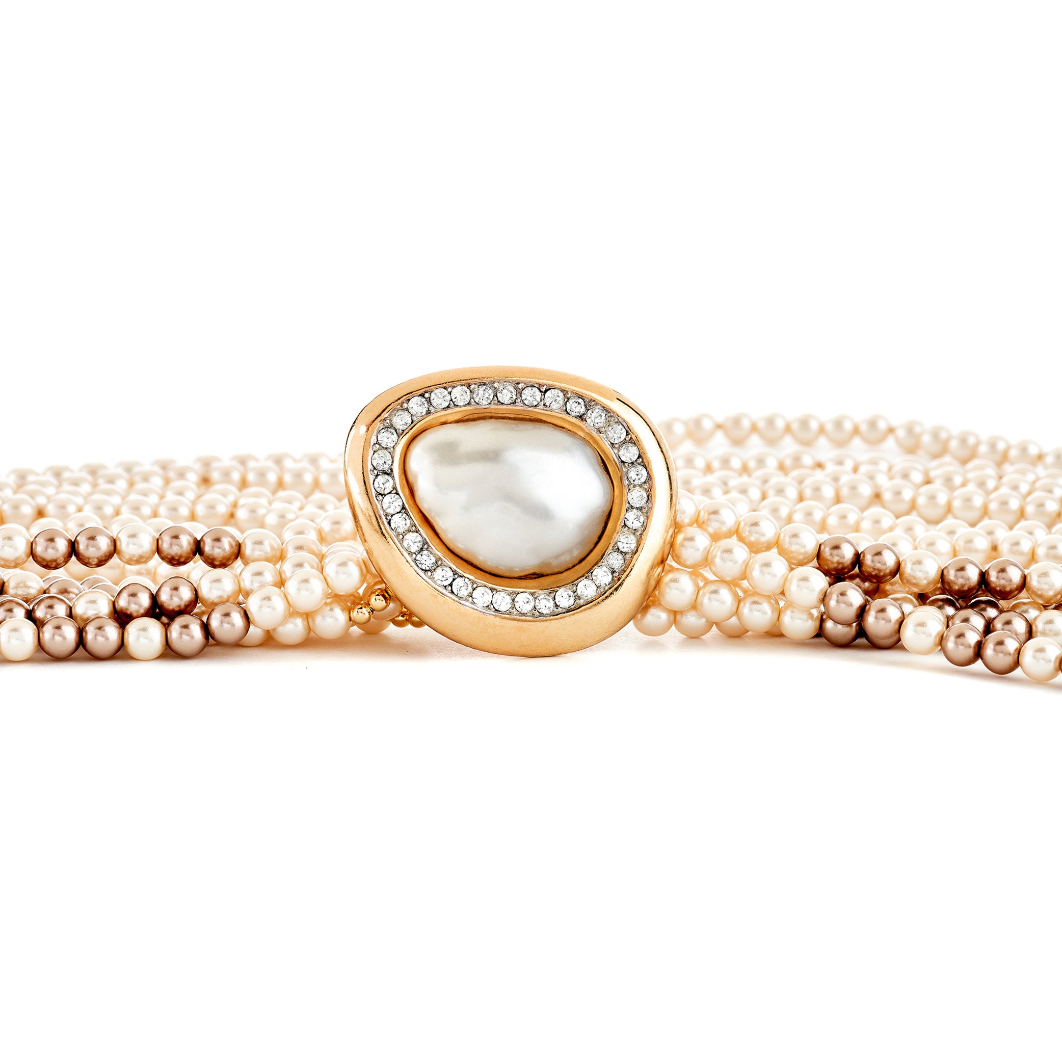 Vintage Rhinestone Pearl Clasp Necklace