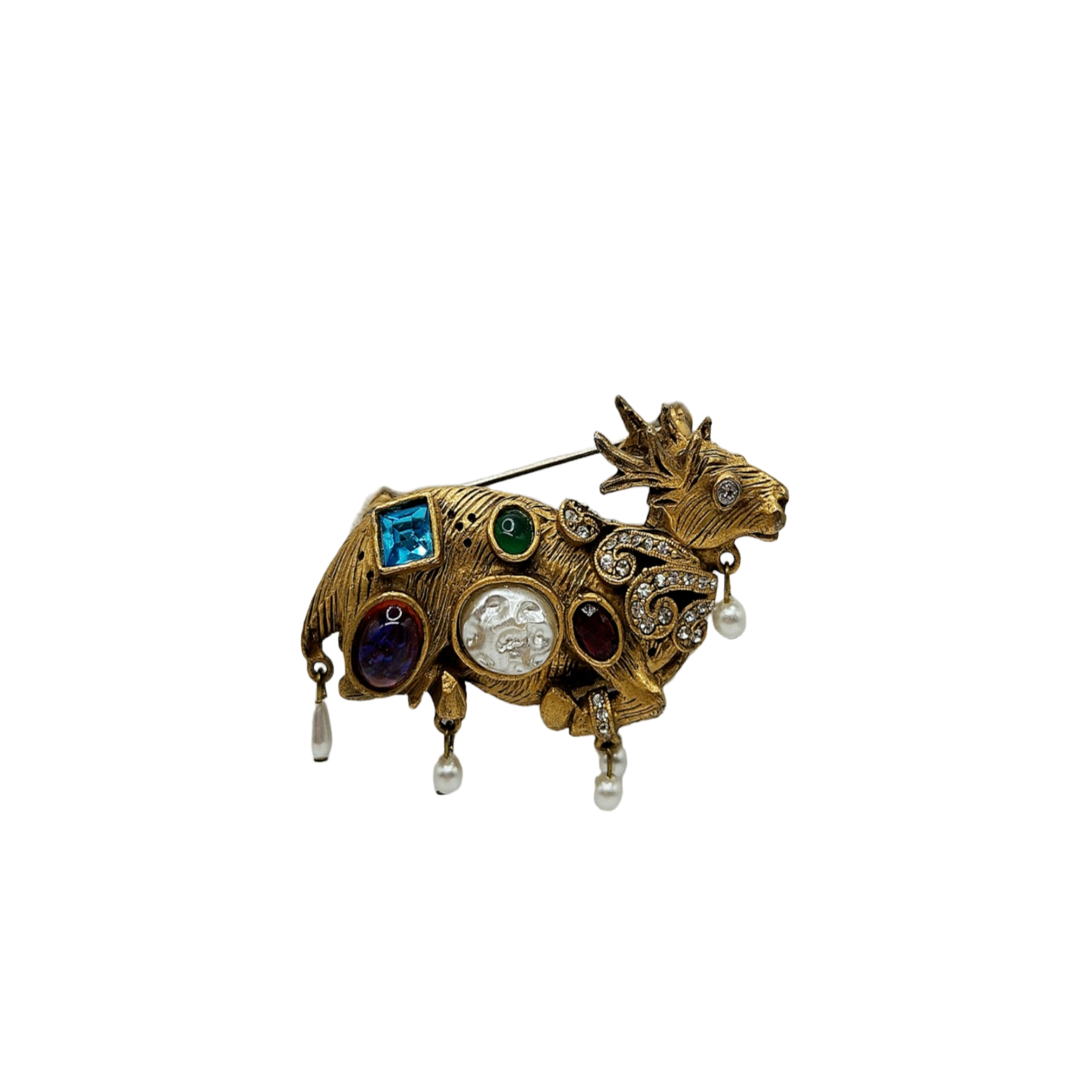 Vintage Antique Gold Pearl Drop Deer Pin