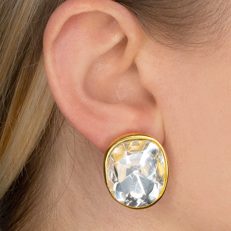 Faceted Crystal Headlight Clip Earrings
