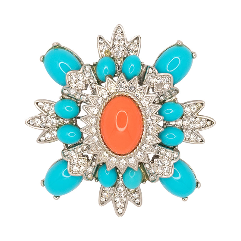 Small Turquoise And Coral Cluster Pin