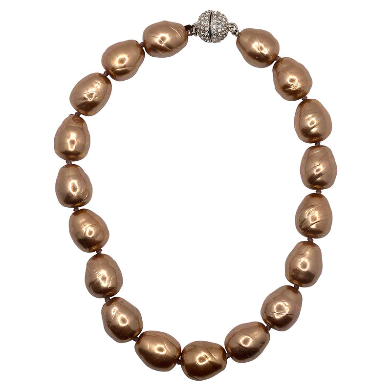 Gold Baroque Pearl and Pave Ball Necklace