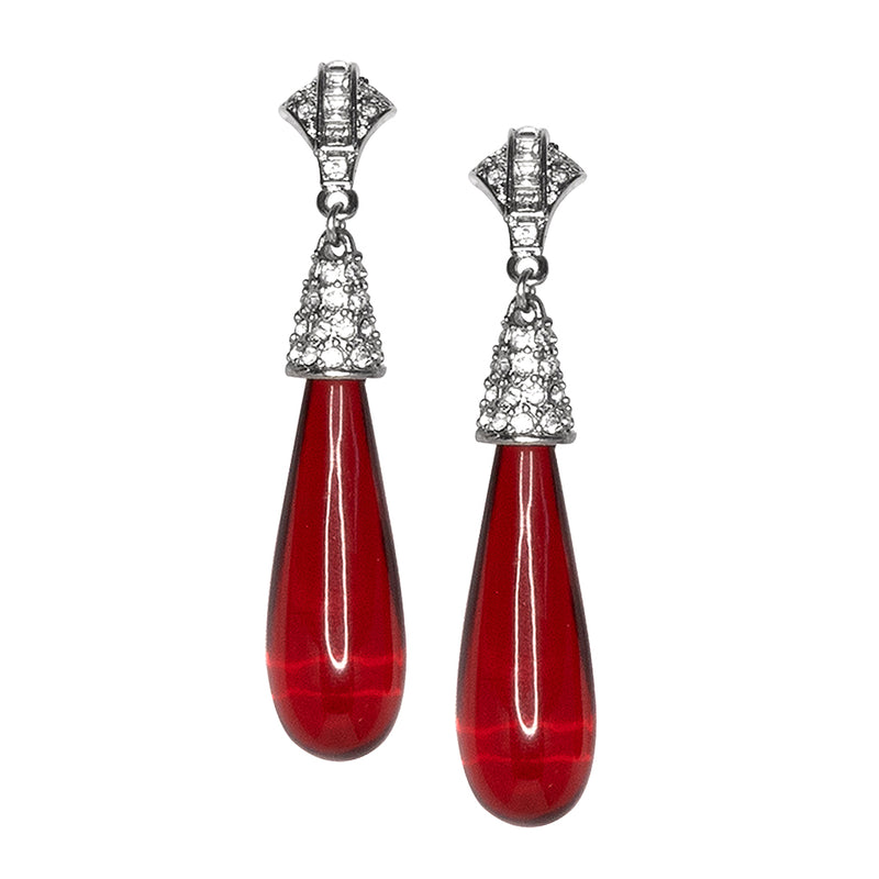 Ruby Art Deco Pierced or Clip Earrings