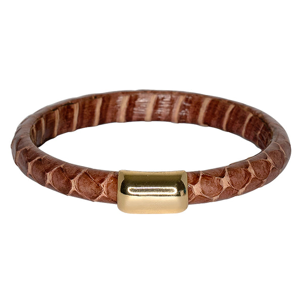 Vintage Snake Leather Bangle Bracelet - Brown