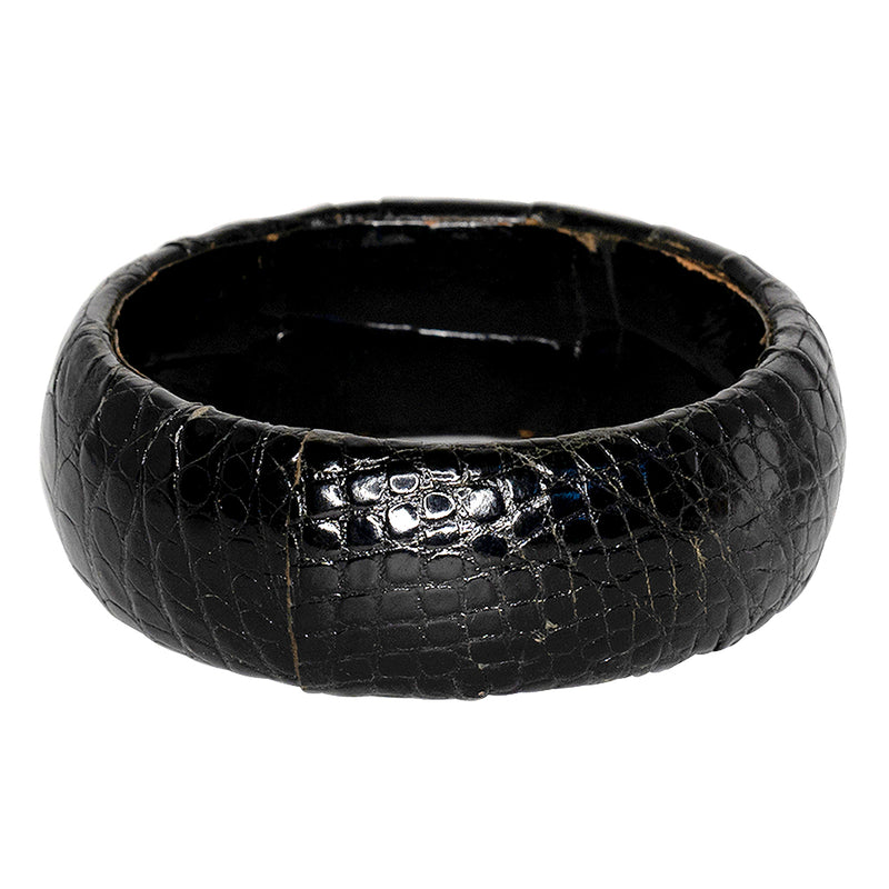 Black Vintage Alligator Leather Bangle Bracelet