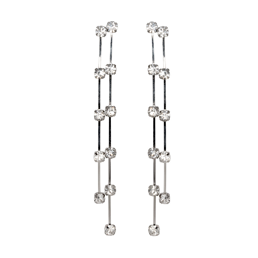 Silver and Crystal Double Row Earrings