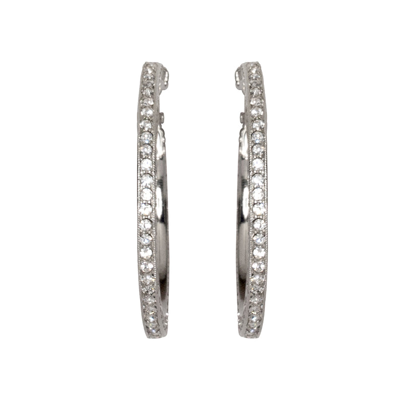 Silver And Crystal Pave Hoop Pierced Earrings