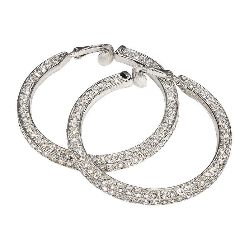1 CTW Round Caydia Lab Grown Diamond Three Row Pave Hoop Earrings 14K White  Gold Stone Color F | Charles & Colvard