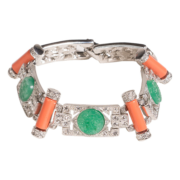 Jade And Coral Art Deco Bracelet