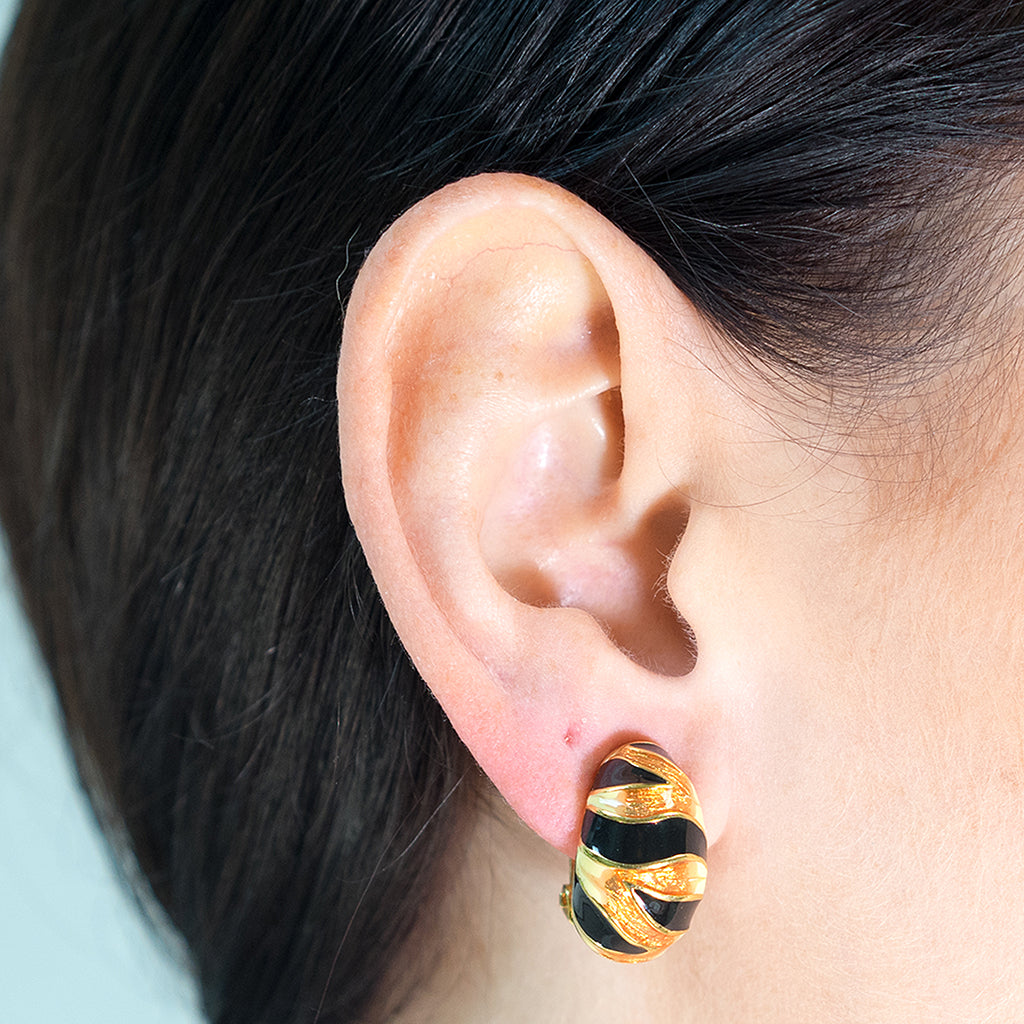 Tiger Stripe Clip Earrings