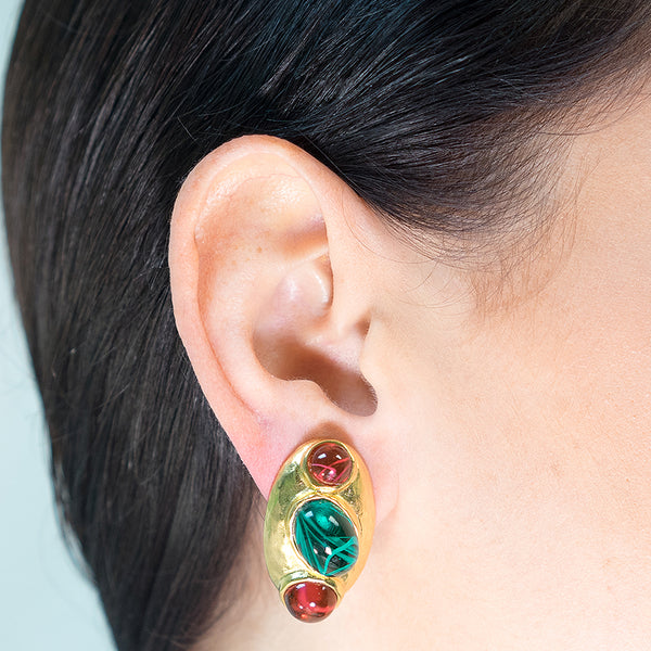 Ruby And Emerald Clip Earrings