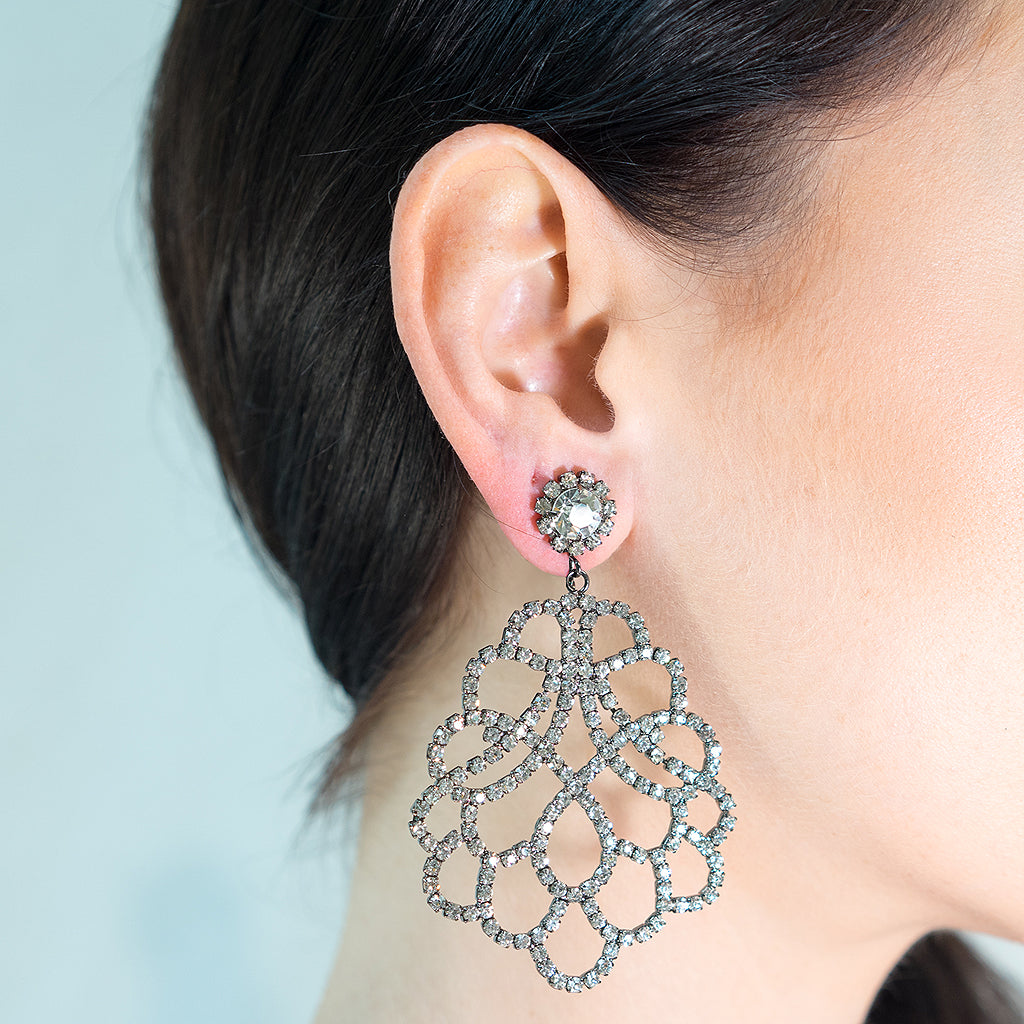 Crystal Lace Clip Earrings