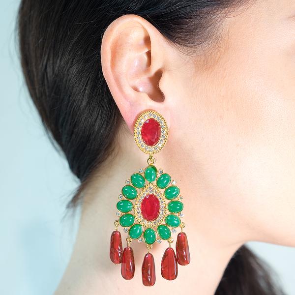 Ruby And Emerald Drop Clip Earrings
