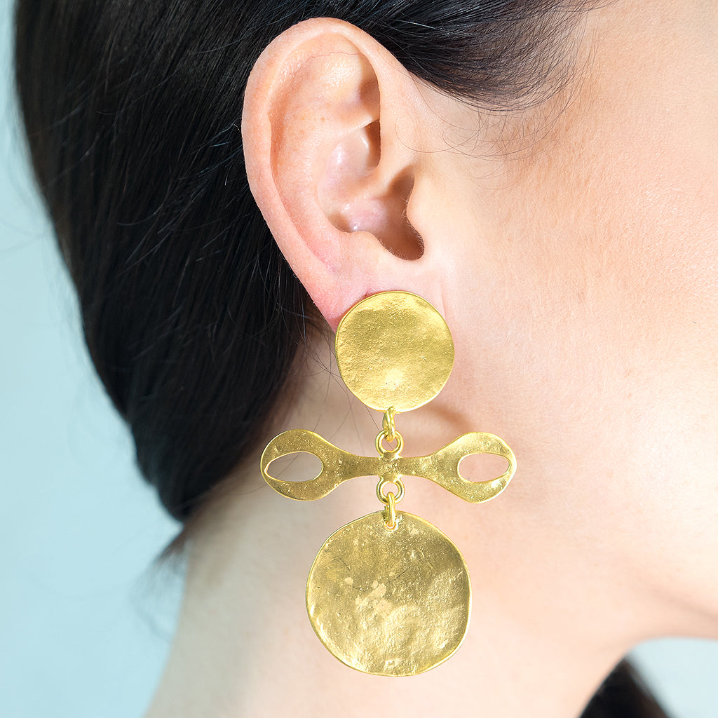 Satin Gold Tribal Clip Earrings