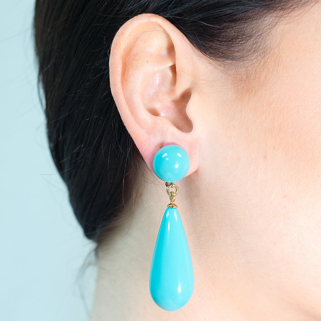 Turquoise Teardrop Pierced or Clip Earrings