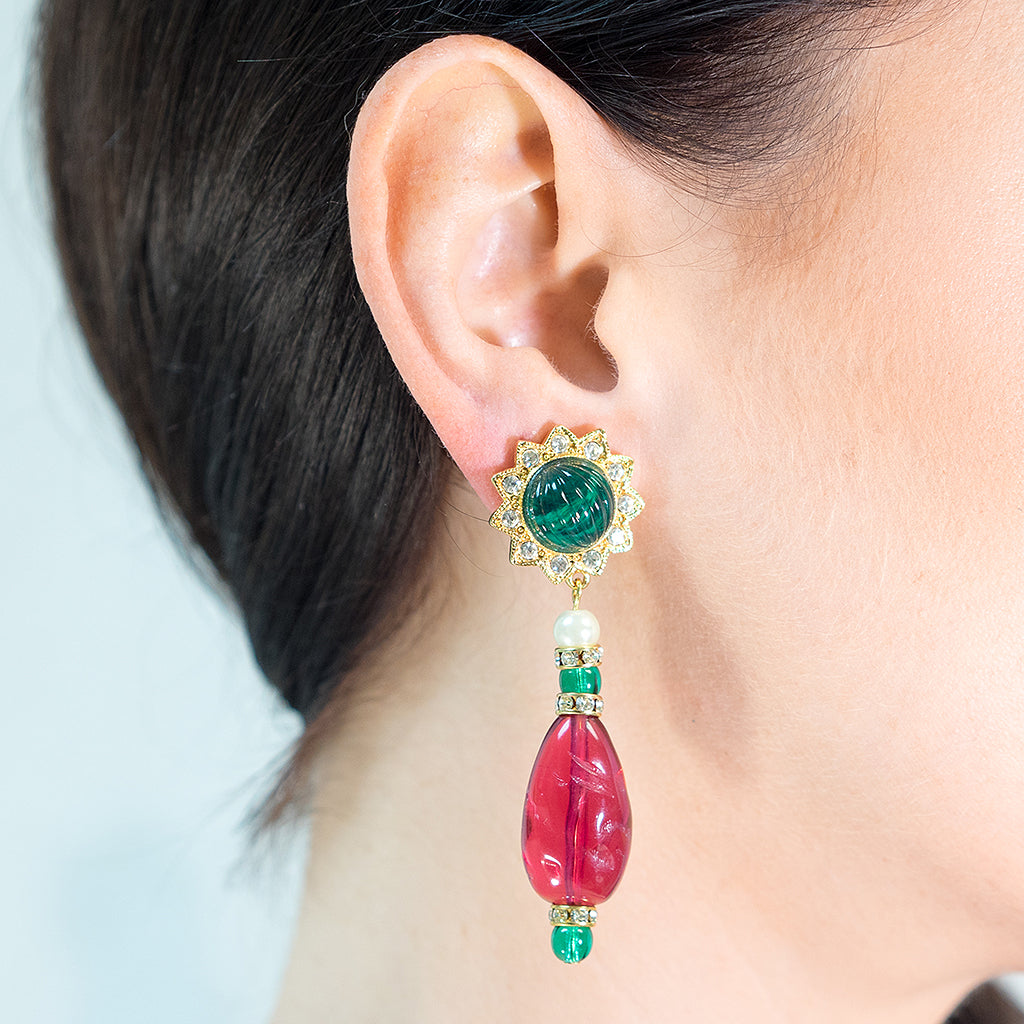 Emerald And Ruby Clip Earrings