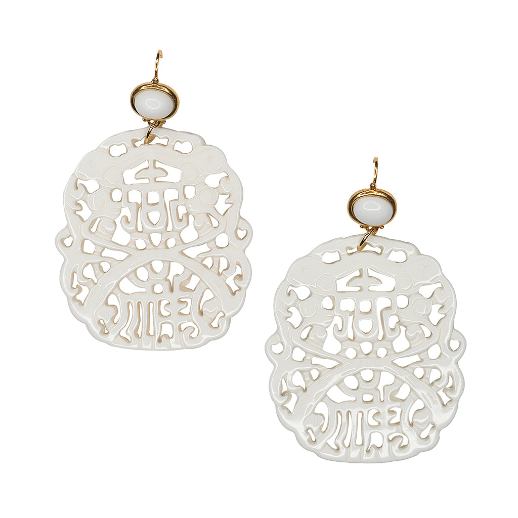 Carved White Pierced Earrings