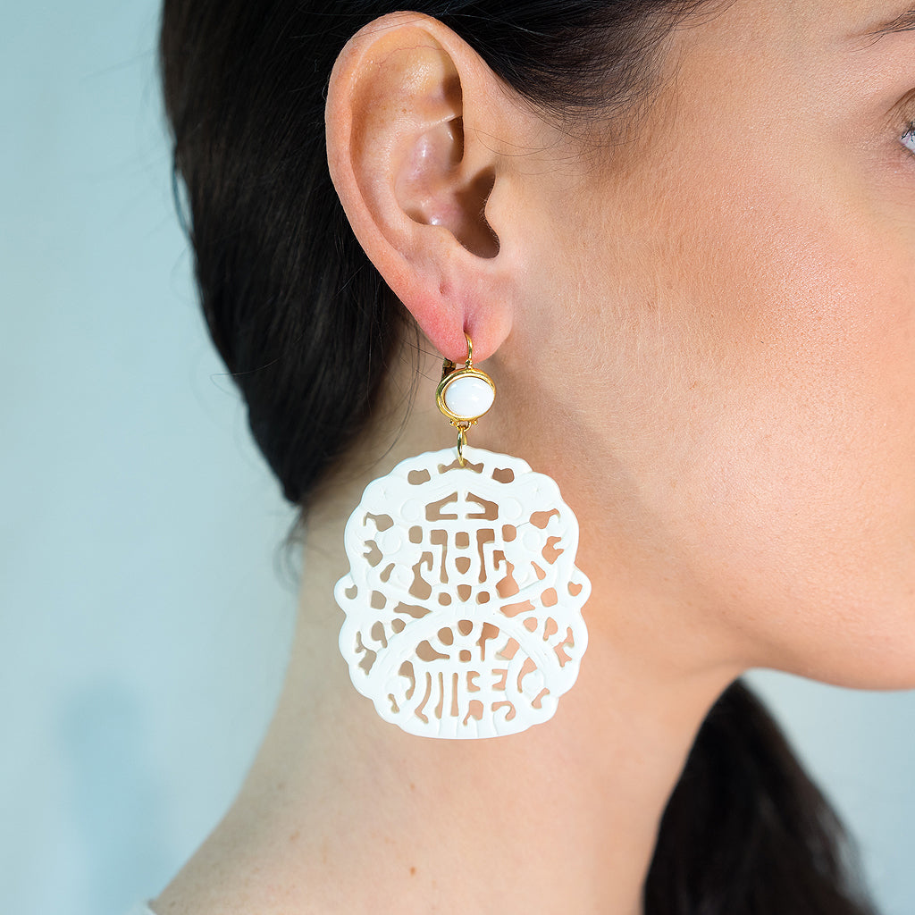 Carved White Pierced Earrings