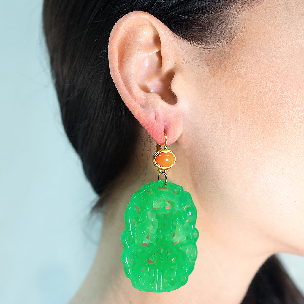 Carved Jade Pierced Earrings