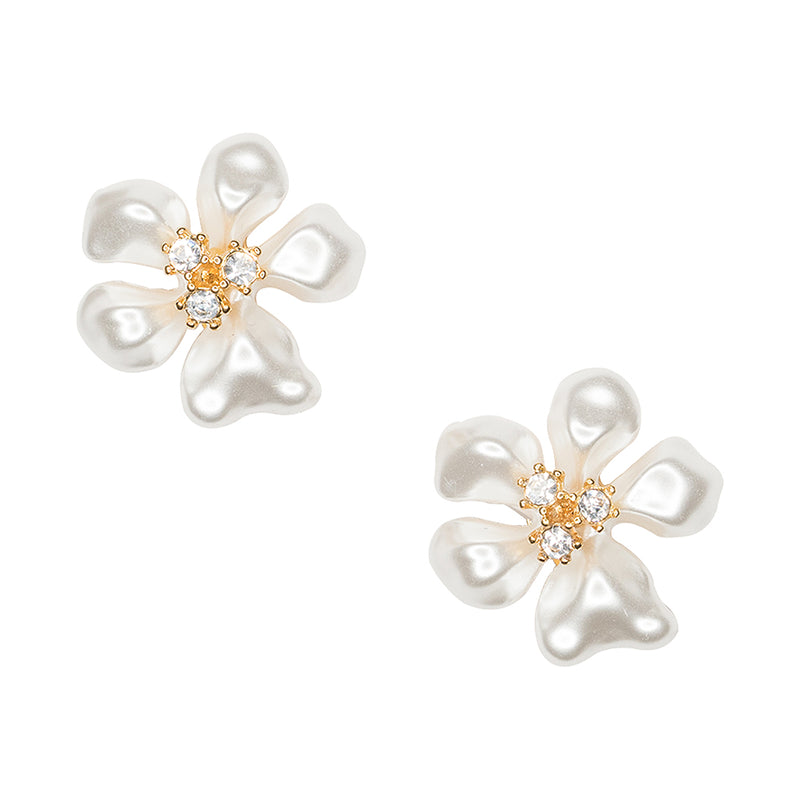 White Pearl Flower Clip Earrings – KennethJayLane.com