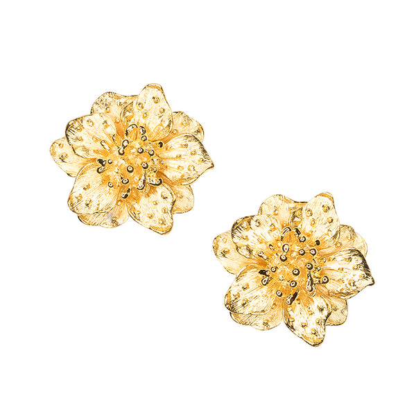 Satin Gold Dogwood Flower Clip Earrings