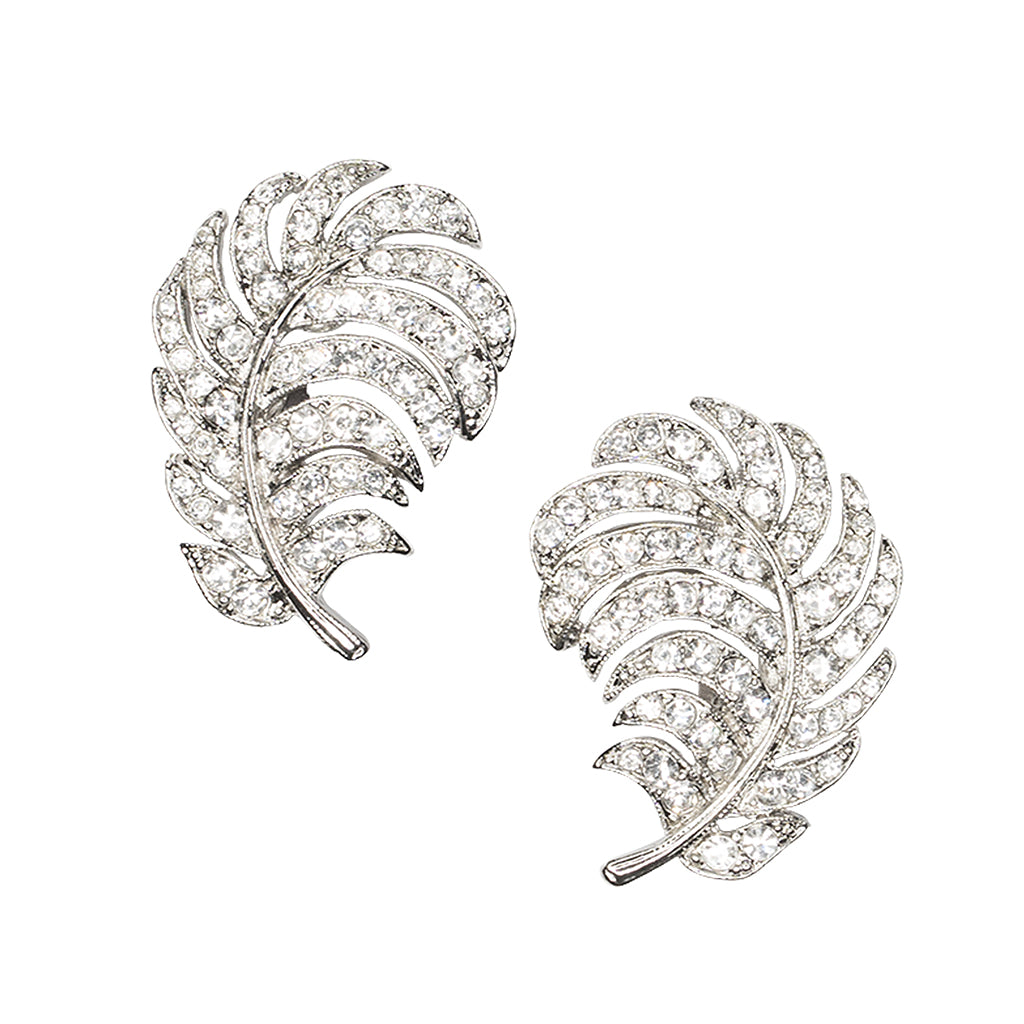 Crystal Feather Clip-On Earrings