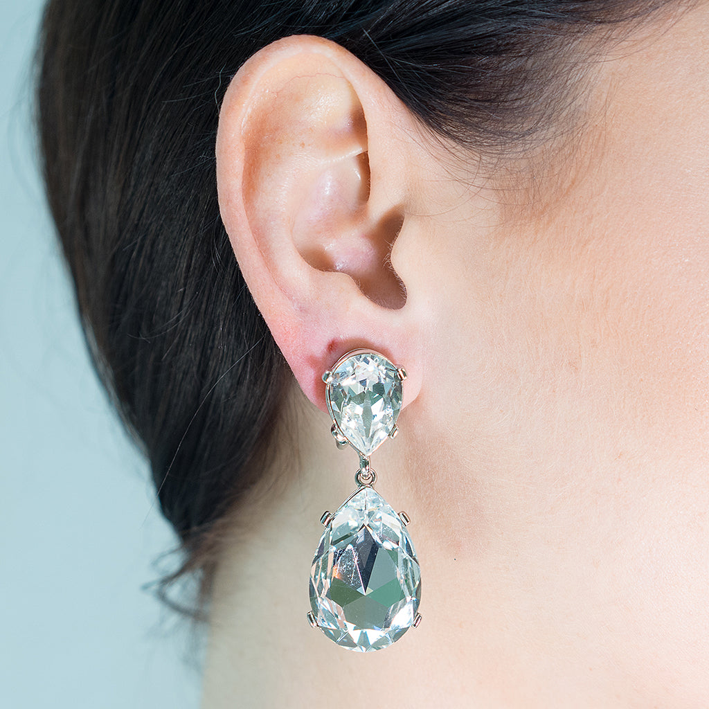 Crystal Teardrop Pierced or Clip Earring