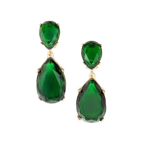 Emerald and Gold Teardrop Pierced or Clip Earrings