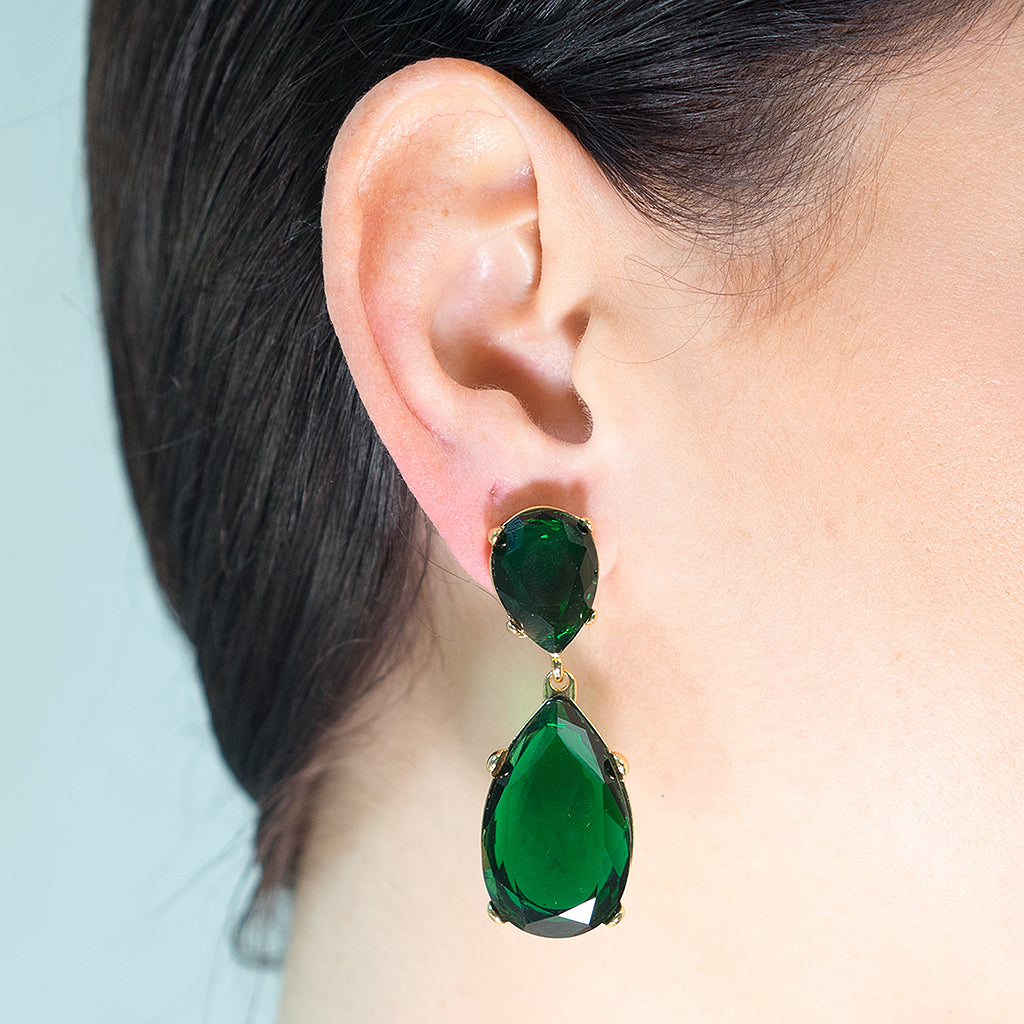 Emerald and Gold Teardrop Earrings