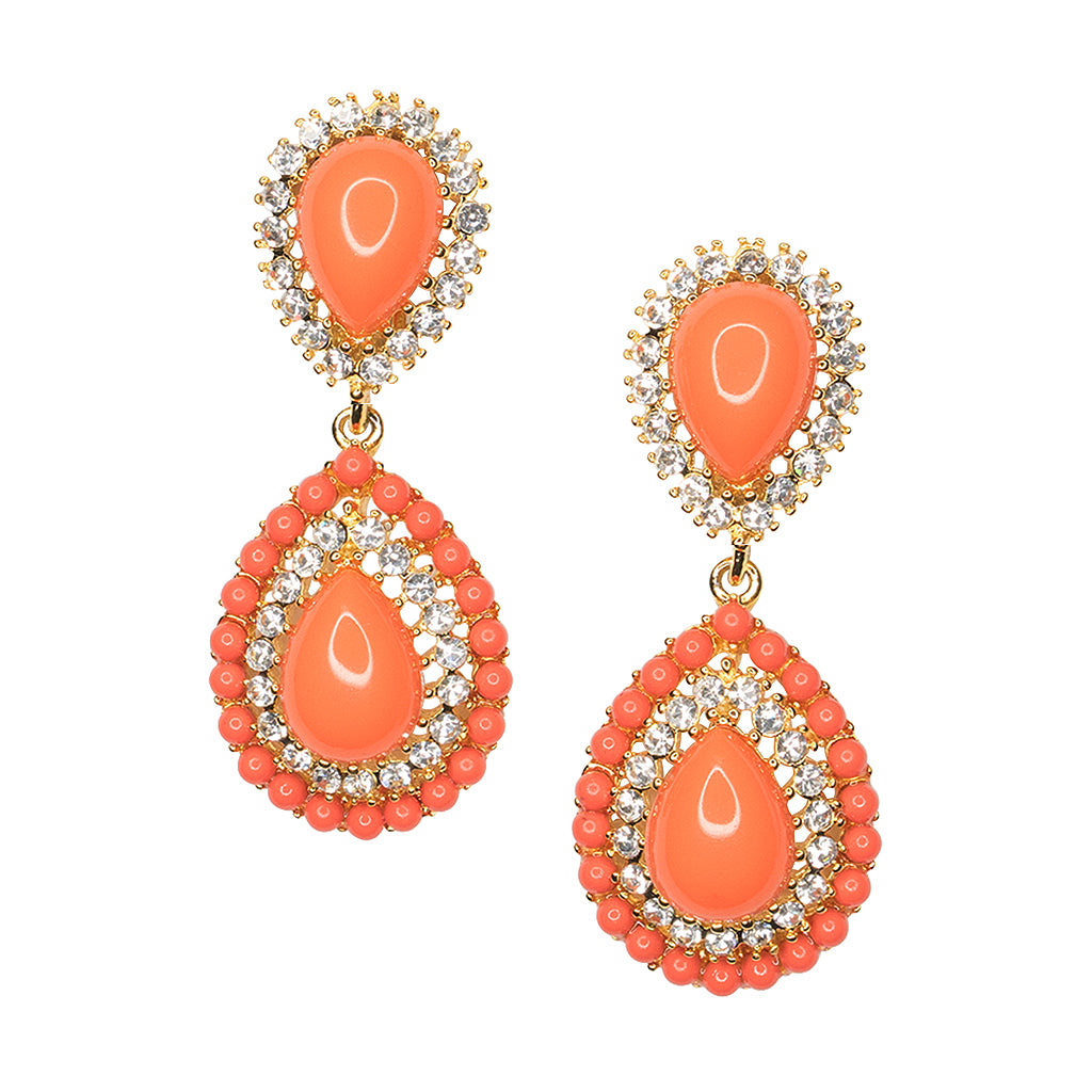 Coral Teardrop Clip Earring