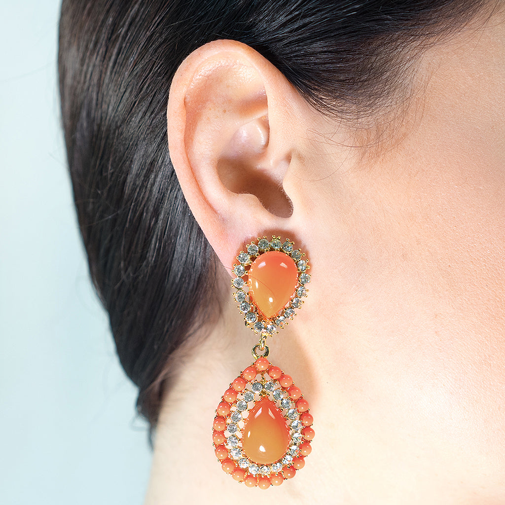 Coral Teardrop Clip Earring