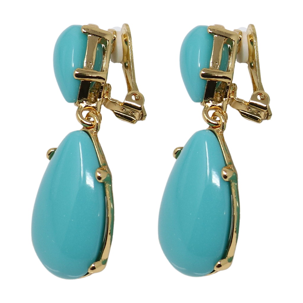 Turquoise Resin Teardrop Cabochon Clip Earring