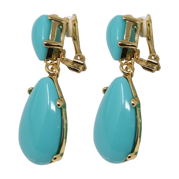 Turquoise Resin Teardrop Cabochon Clip Earring