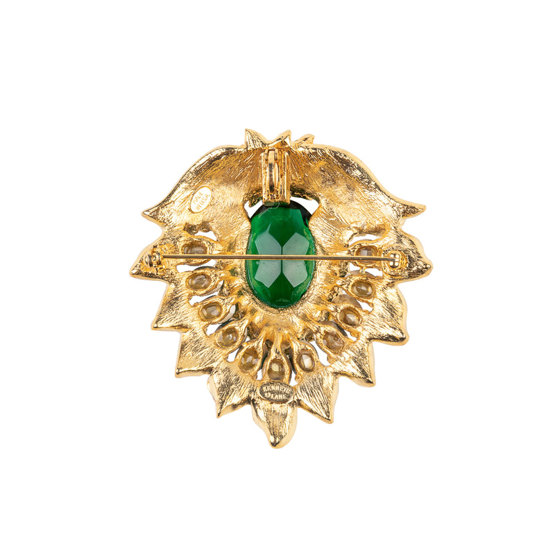 Gold and Crystal Emerald Gem Pin