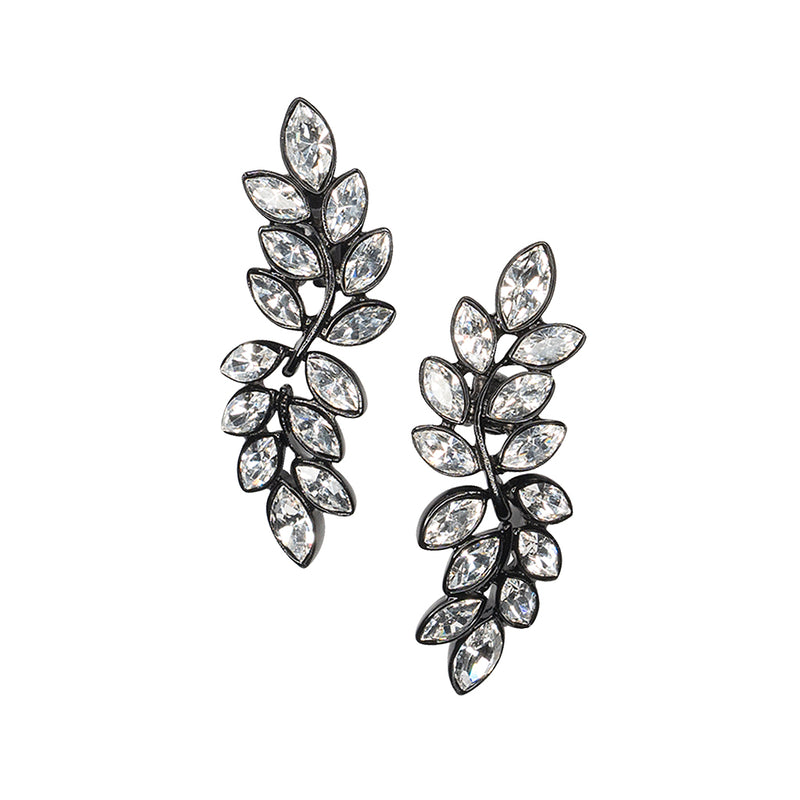 Crystal Leaf Drop Pierced or Clip Earrings