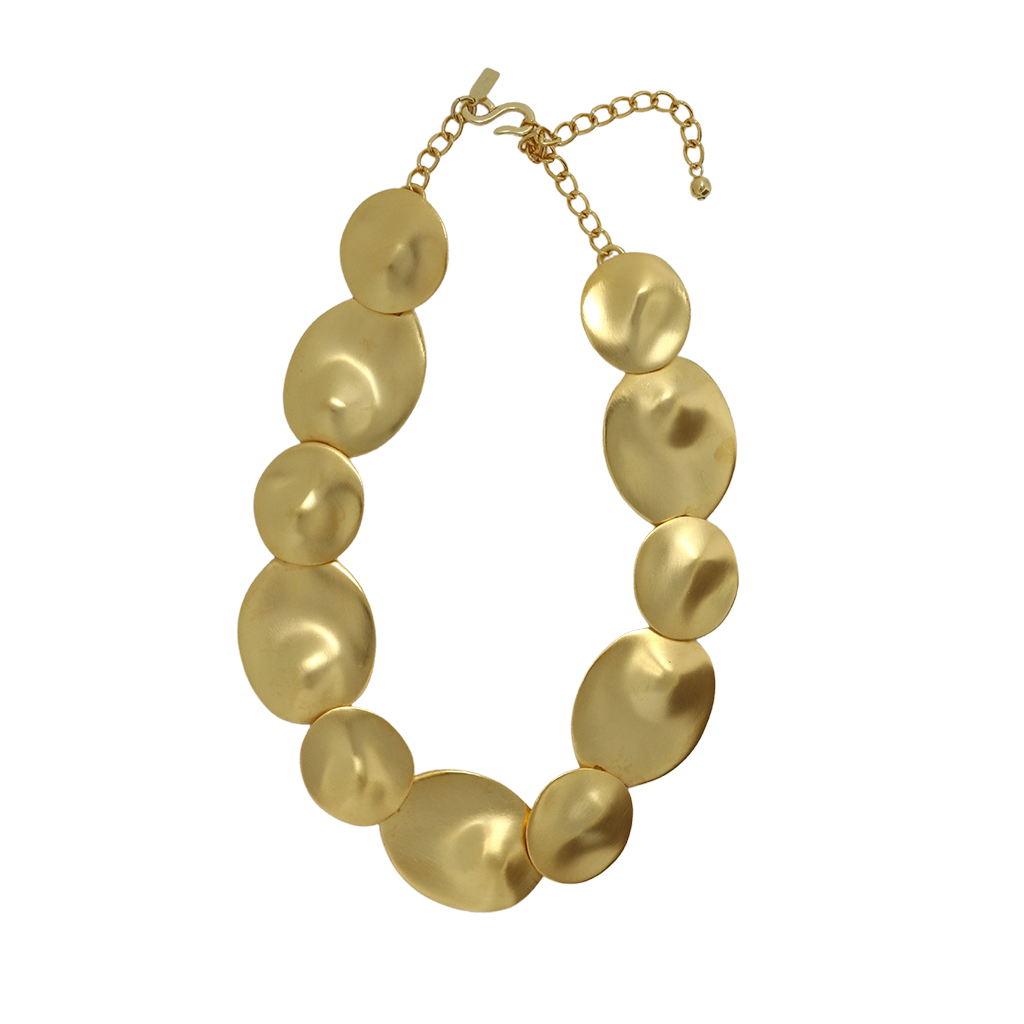 Satin Gold Dimpled Disc Necklace