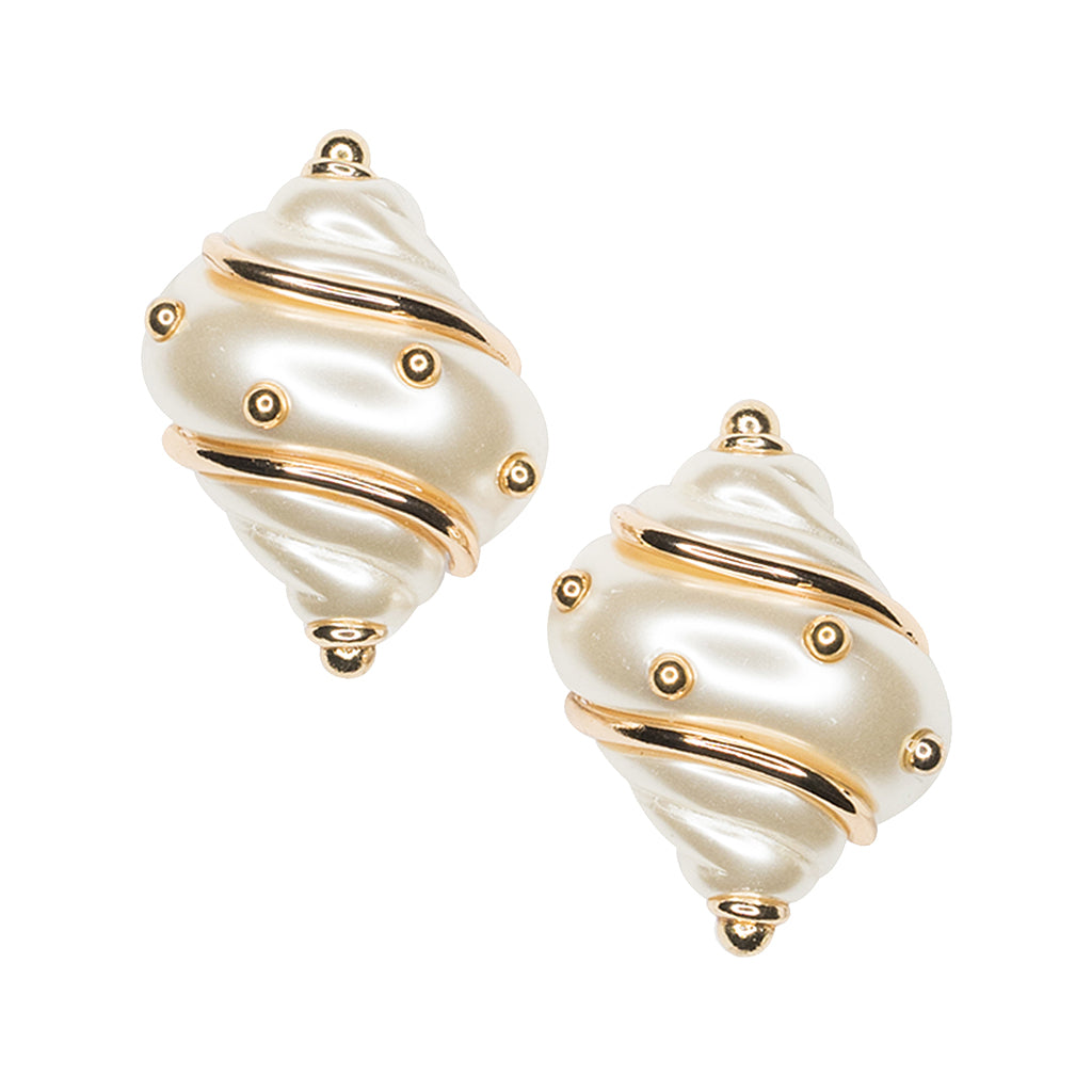 Jackie Onassis Pearl Shell Clip Earrings