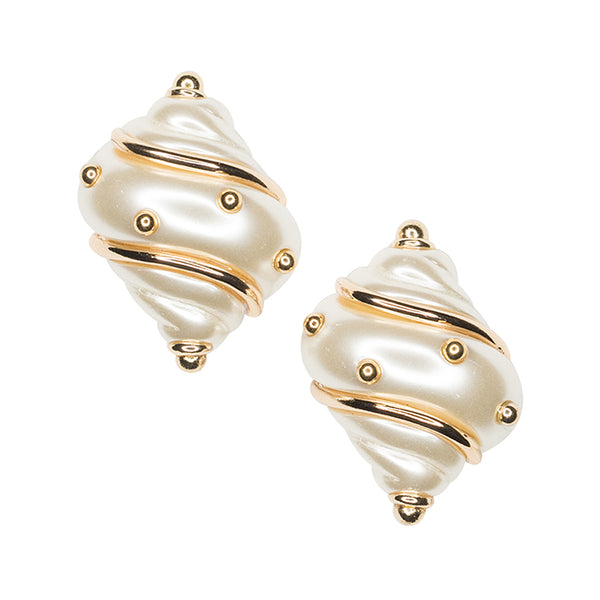 Jackie Onassis Pearl Shell Clip Earrings
