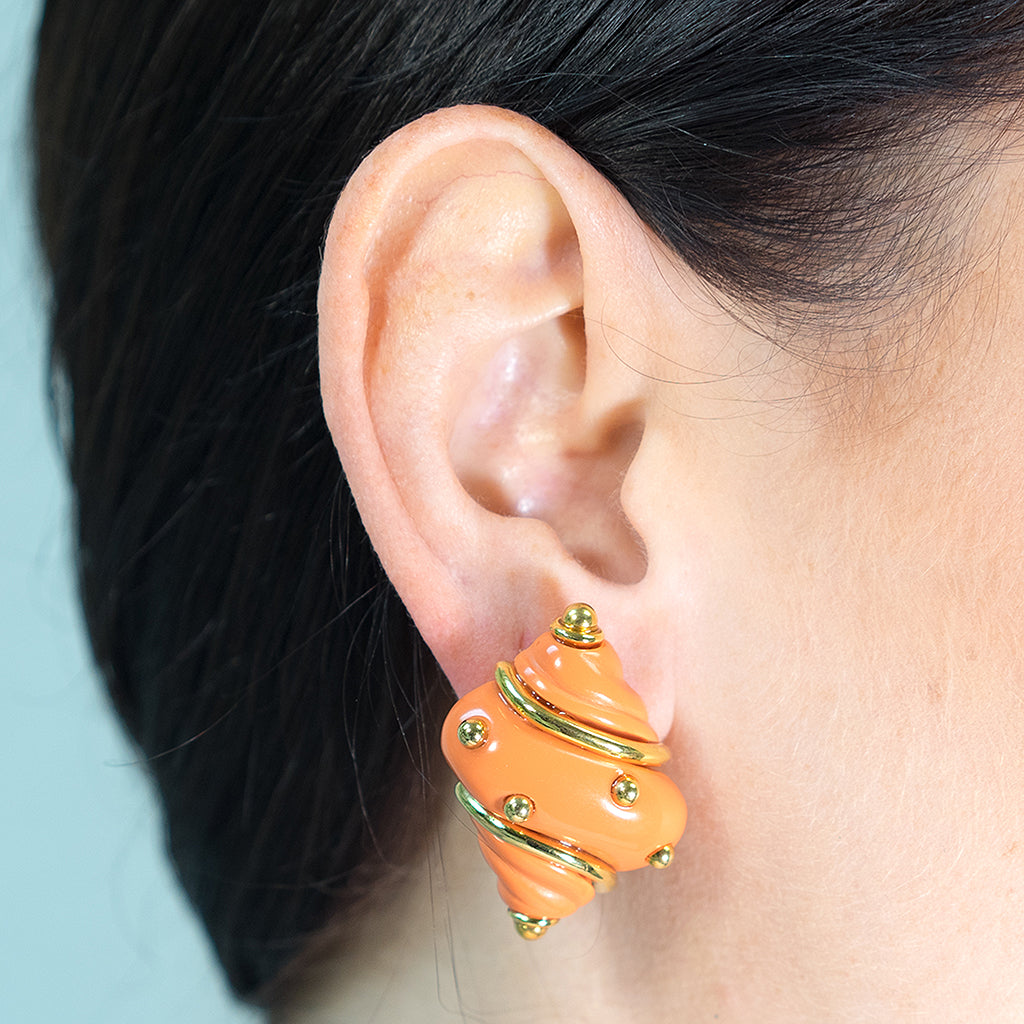 Coral Seashell Clip Earrings