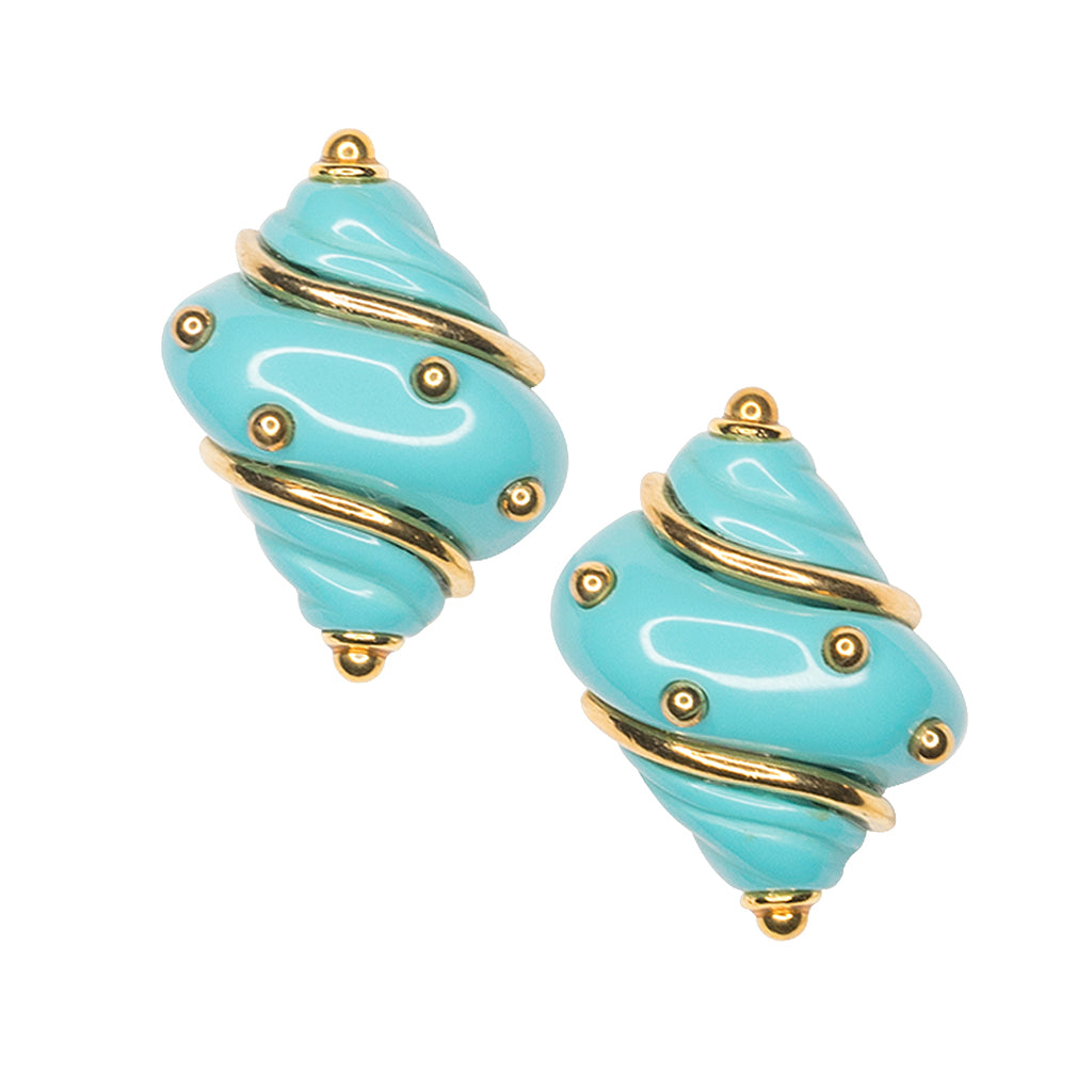 Turquoise Seashell Clip Earrings