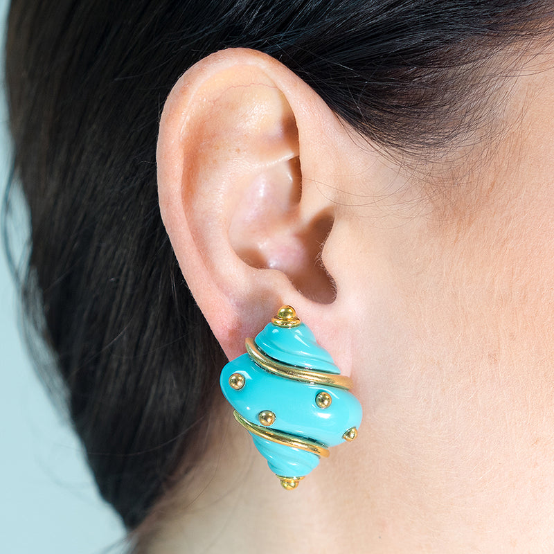 Turquoise Seashell Clip Earrings