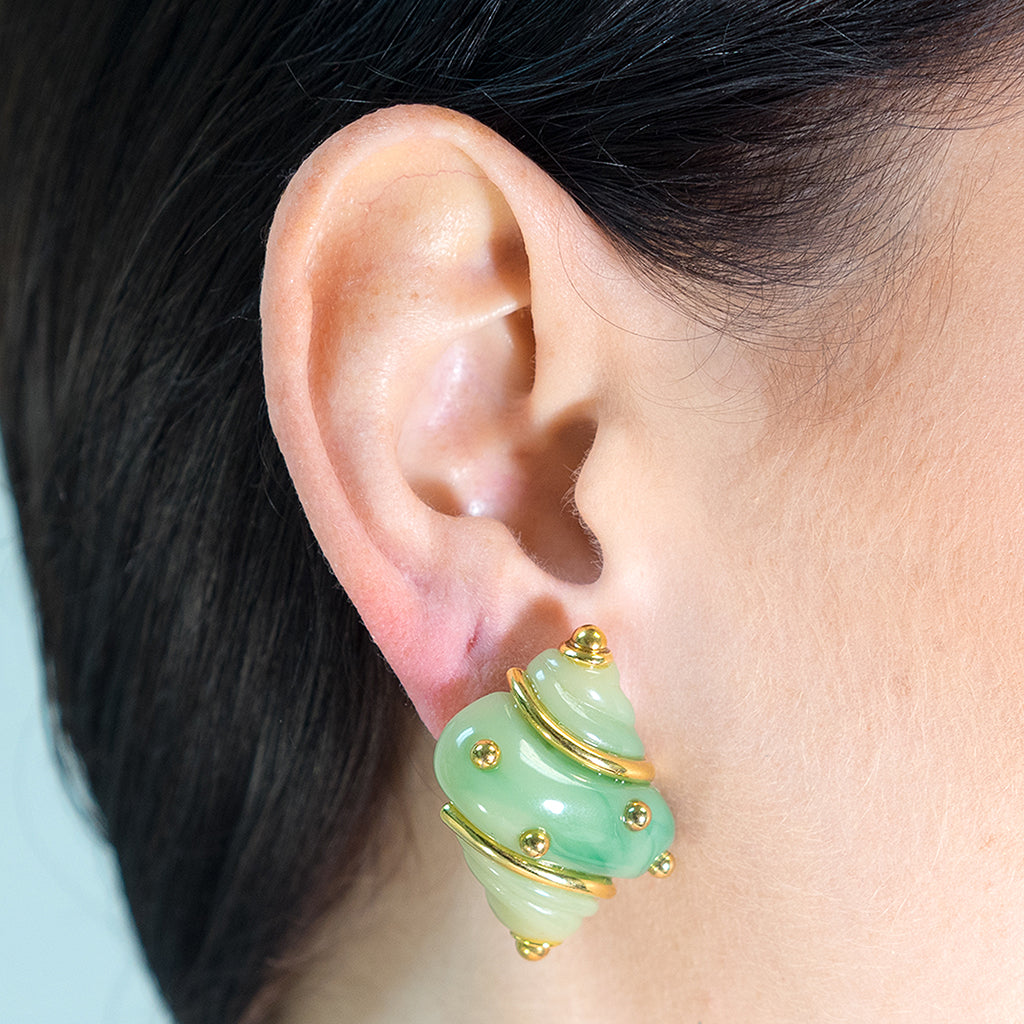 Jade Seashell Clip Earrings