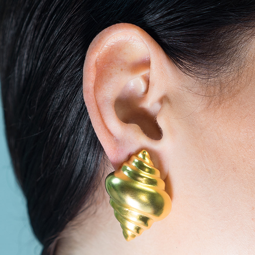 Satin Gold Seashell Clip Earrings