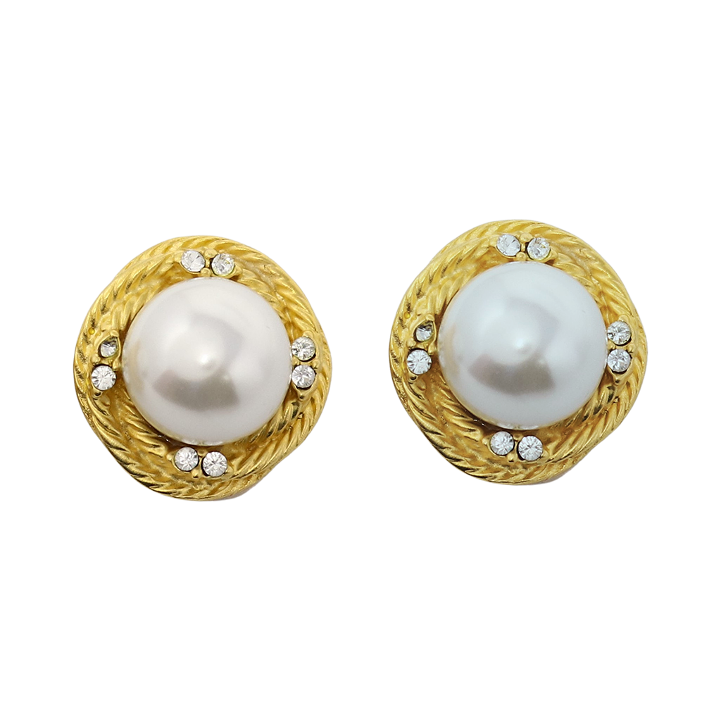 Gold & Crystal Loveknot Pearl Ball Earring