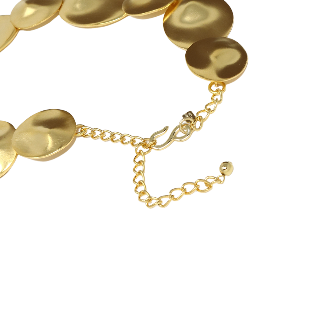 Satin Gold Dimpled Disc Necklace