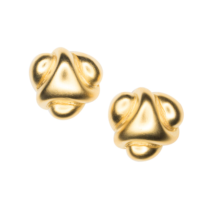 Satin Gold Abstract Button Clip Earrings