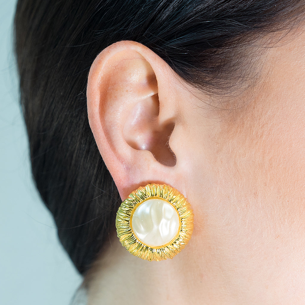 Pearl Button Clip Earrings