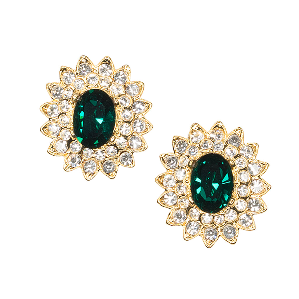 Gold And Crystal Setting Emerald Stone Center Clip Earring ...