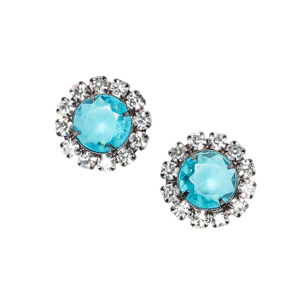 Aqua Button Clip Earrings