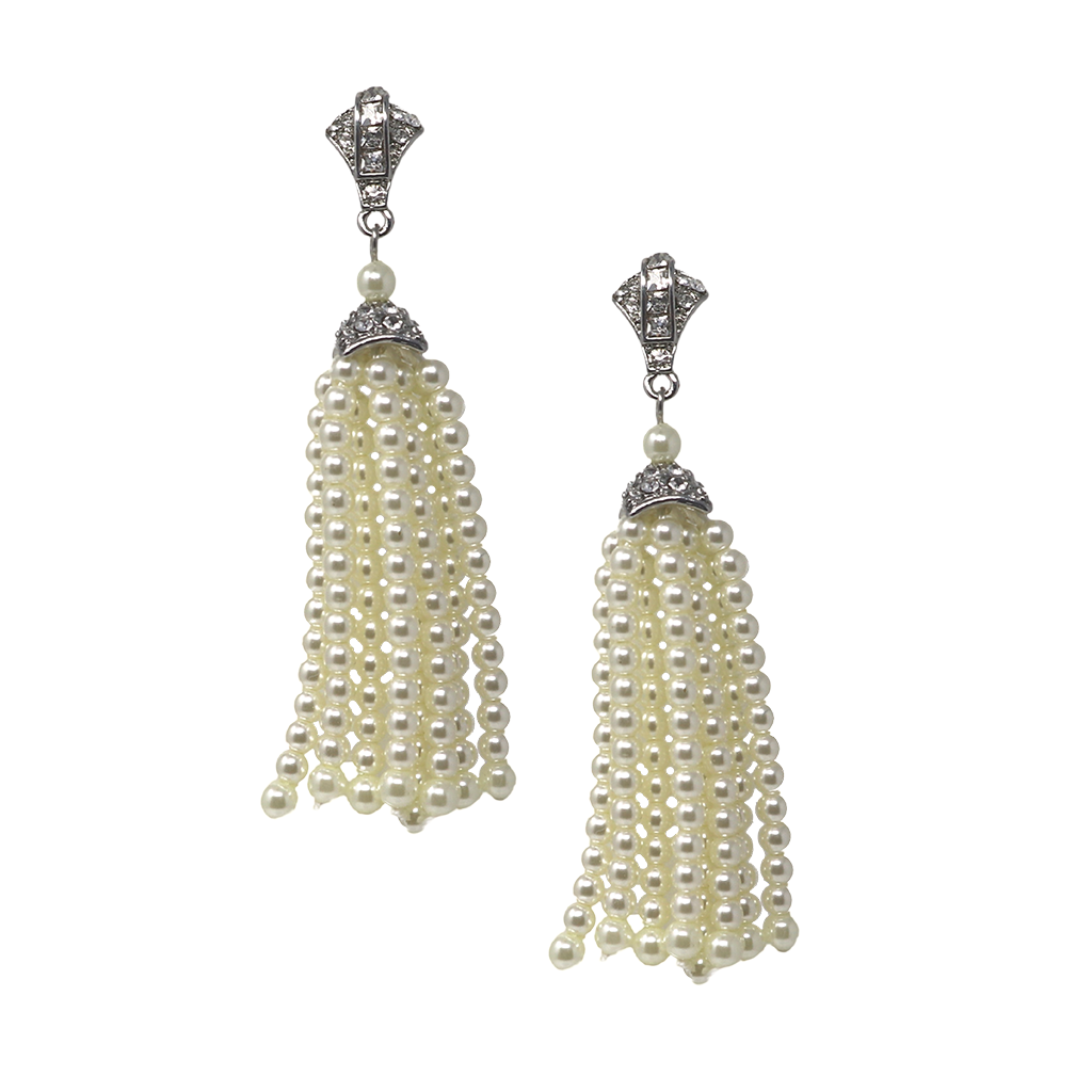 Glamorous Pearl Tassel Pierced Earrings Luxurious and Alluring Jewelry Kenneth Jay Lane Statement Earrings Cascading Faux Pearl Tassel Dazzling Rhodium and Rhinestone Cap Comfortable Pierced Earrings Opulent and Sophisticated Accessories Timeless Elegance Pearl Earrings Gift for Glamour Enthusiasts Cascading Faux Pearl Earrings with Rhinestone Cap