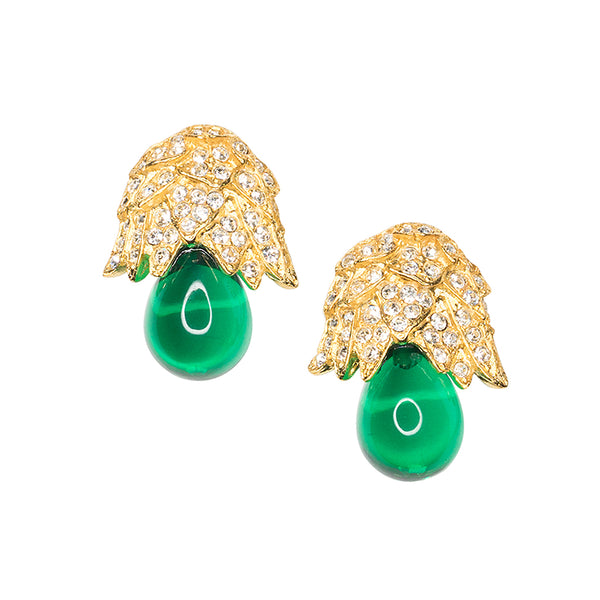 Emerald Bud Drop Clip Earrings